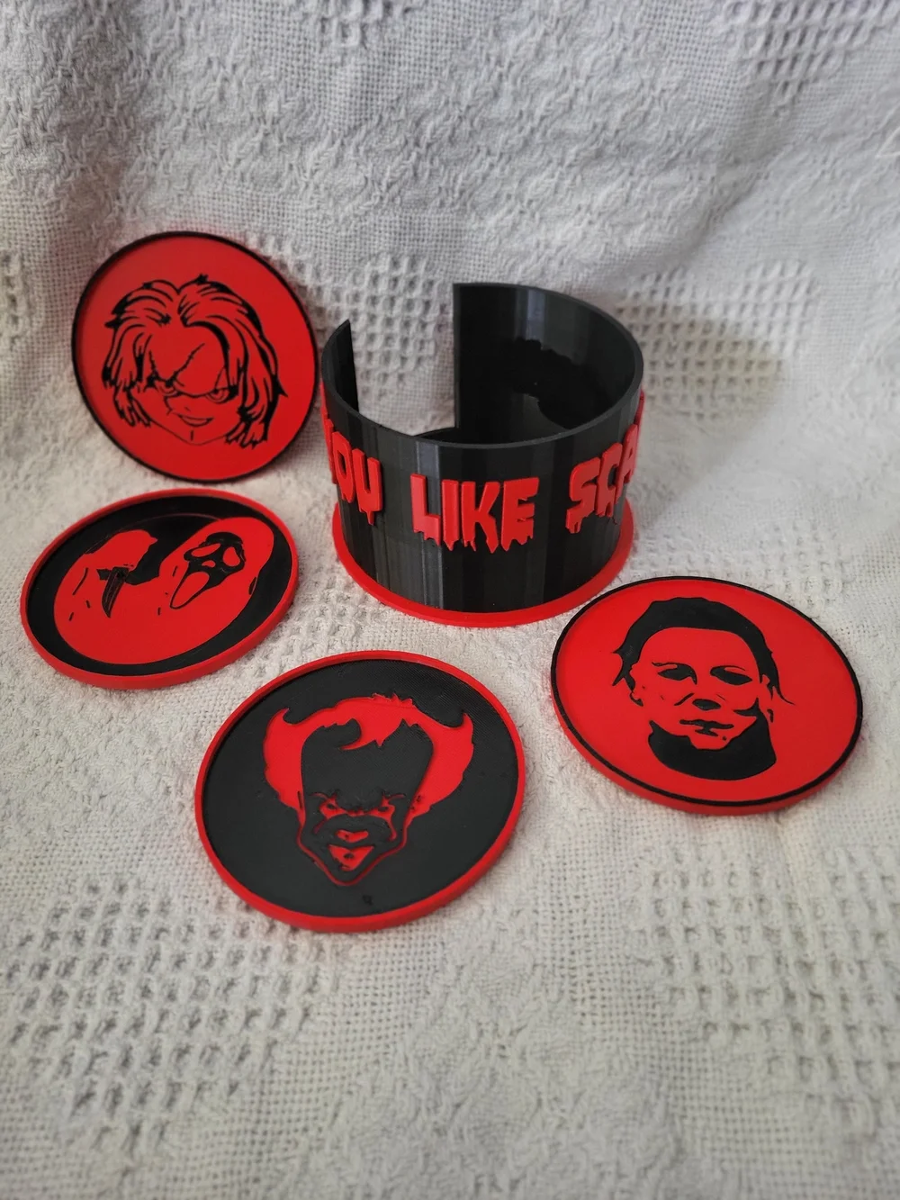 Horror Movie Coaster Set - Black & Red